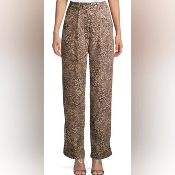 NWT Ronny Kobo Women's Micah Pants Leopard Medium Wide Leg Medium 29"W - Picture 1 of 13